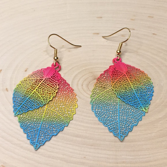 Jewelry - Double Rainbow Leaf Earrings  PRICE IS FIRM